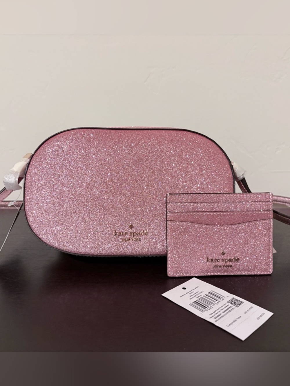 Kate Spade Glitter Pink Crossbody and Slim Card Case